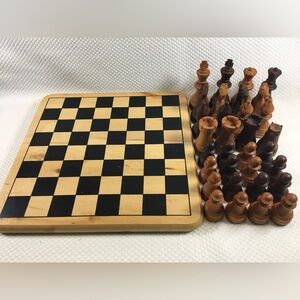 Classic Wooden Chess Black and Natural Vintage Large Piece Set Complete Board